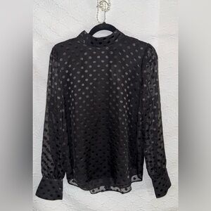 Ann Taylor Black Polka Dot Mesh Long Sleeve Top